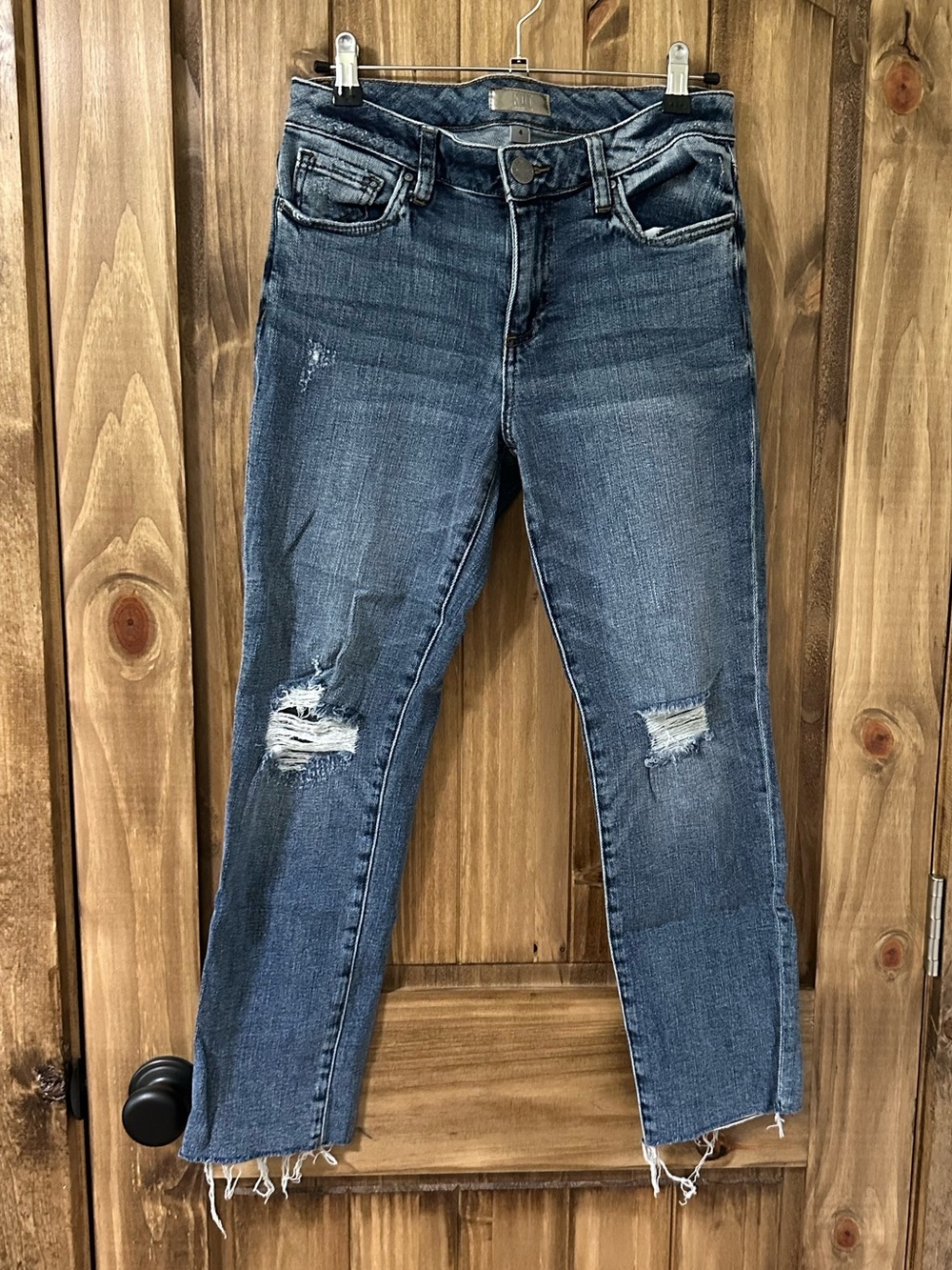 Kut from the Kloth Womens Reese Ankle Straight Leg Jeans Raw Hem Distressed Sz 4